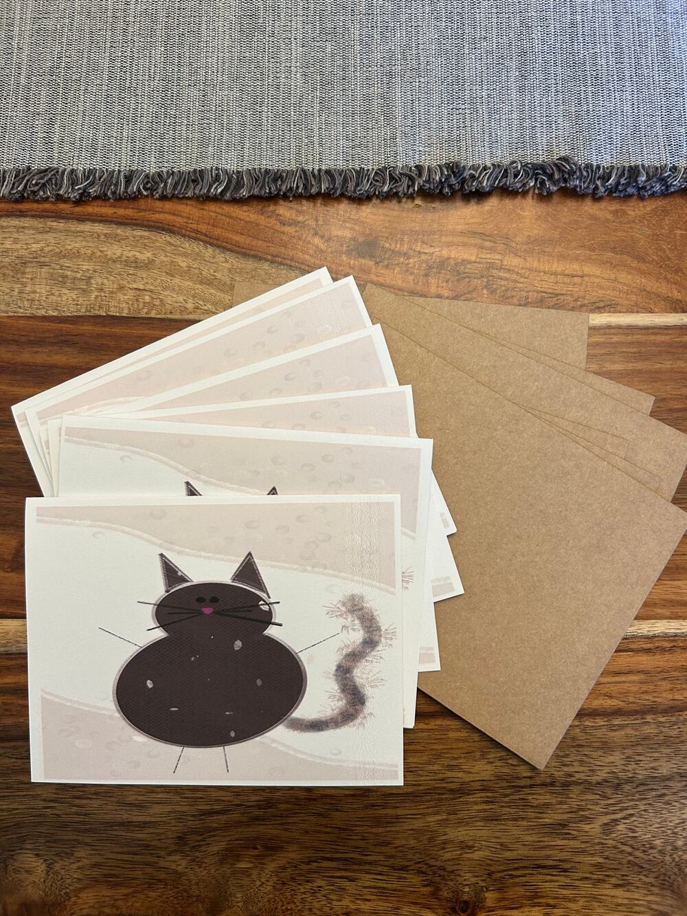 Greeting Cards Cat Lover Brown Kitty Cat Blank Notes Set of 6 w Envelopes